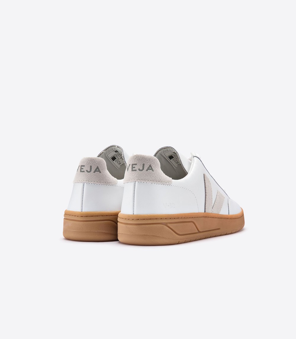 Veja Sneakers Mens - V-12 Leather - White/Beige - 6143OEPXS